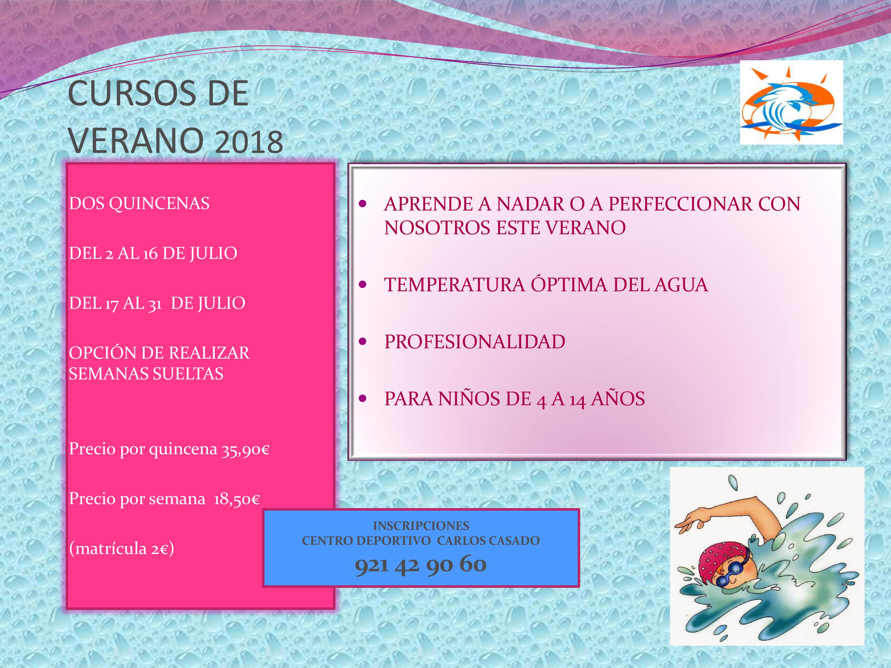 Cursos de verano 2018 en la Piscina Cubierta “José Carlos Casado”