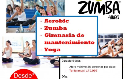Aún quedan Plazas disponibles en las actividades de Zumba, Gimnasia de Mantenimiento, Aeróbic y Yoga
