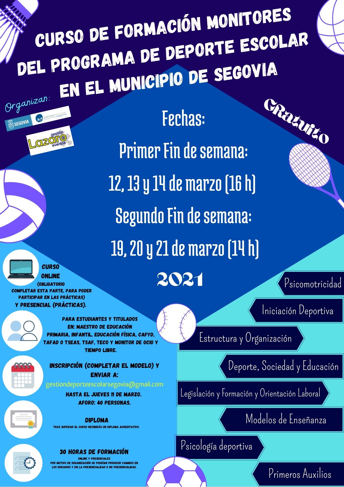 Curso de Formación de Monitores del Programa de Deporte Escolar en el Municipio de Segovia