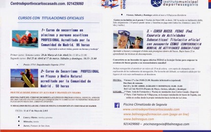 La piscina climatizada “José Carlos Casado” imparte cursos con titulación oficial