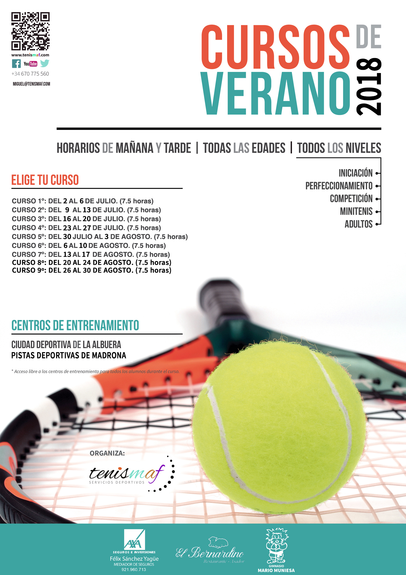 Abierta la inscripción a los Cursos de Tenis de Verano organizados por Tenismaf