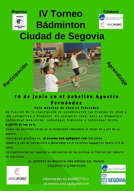 Ferias y Fiestas 2023: IV Torneo Bádminton Ciudad de Segovia