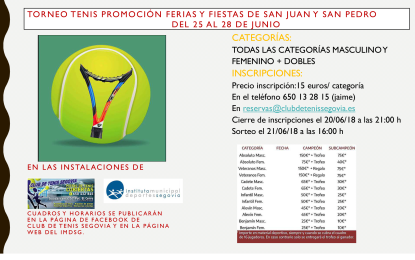 Torneo de Tenis Ferias y Fiestas San Juan y San Pedro 2018