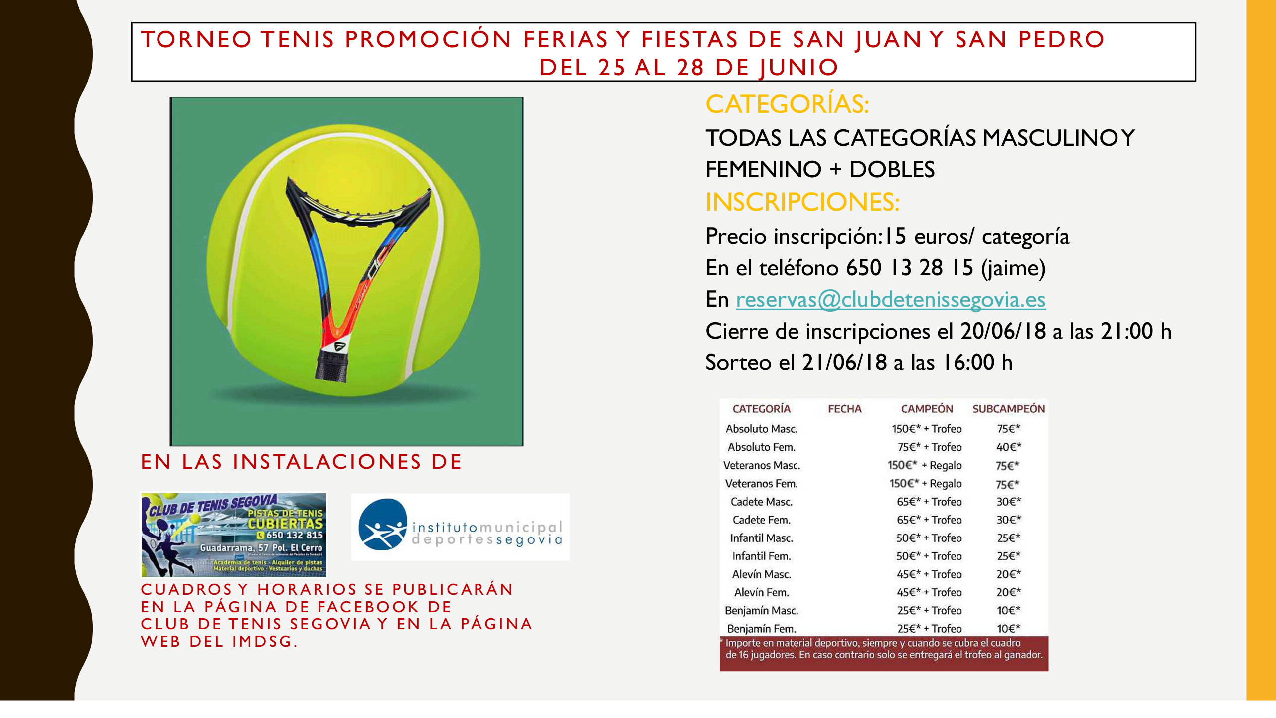 Torneo de Tenis Ferias y Fiestas San Juan y San Pedro 2018