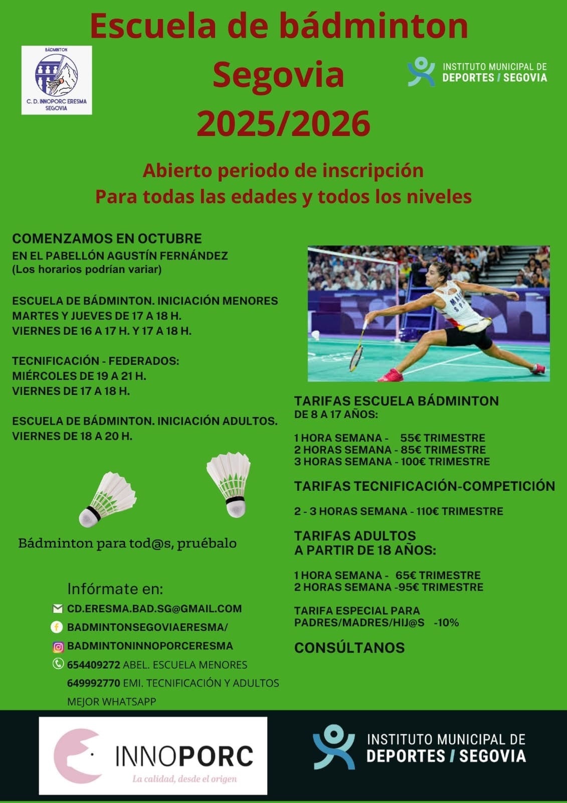 C.D. Bádminton Innoporc Eresma: abierta la inscripción para la temporada 2025-26