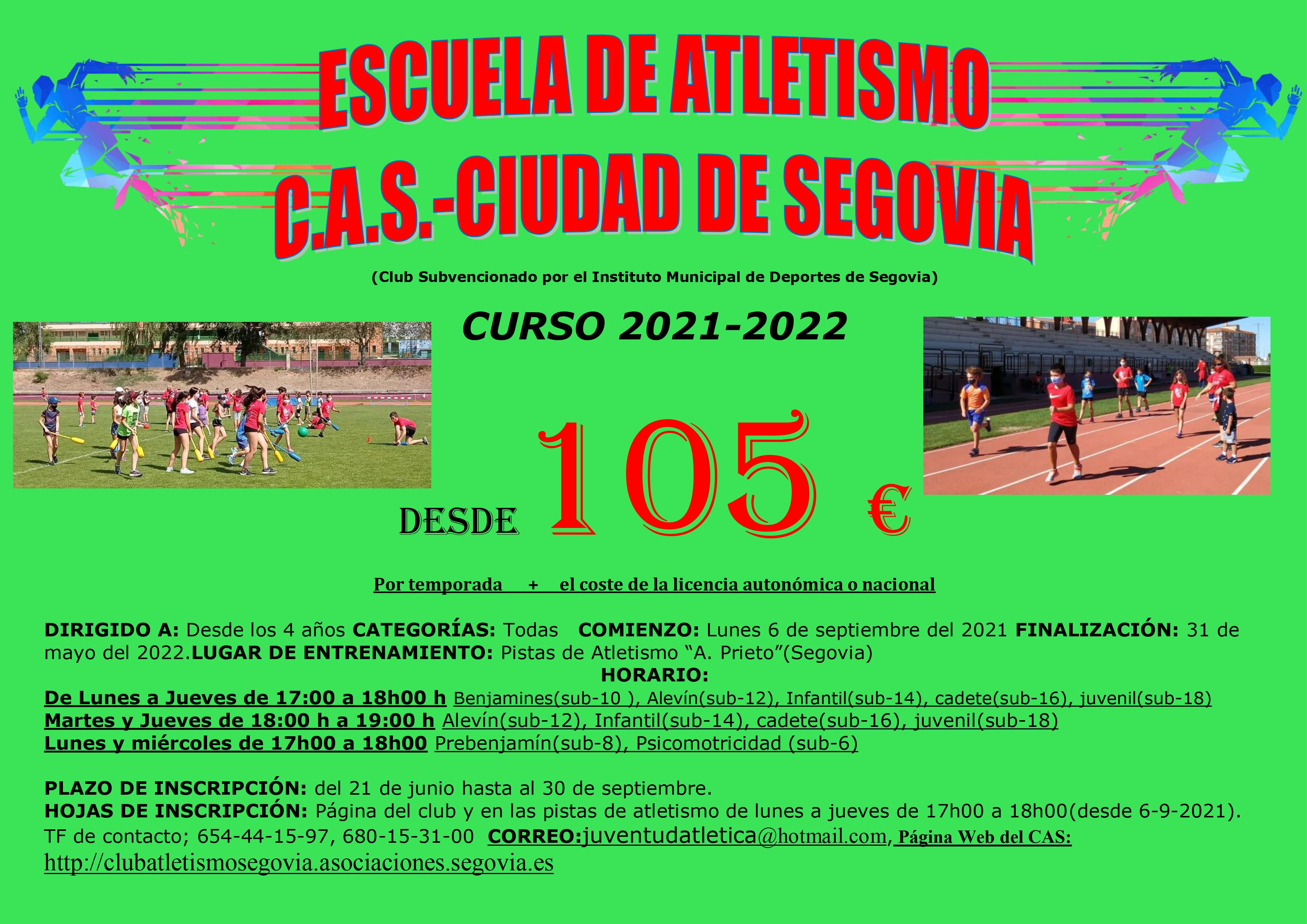 Abierto el plazo de inscripción de la Escuela de Atletismo del CAS-Ciudad de Segovia y Venta Magullo 2021-2022