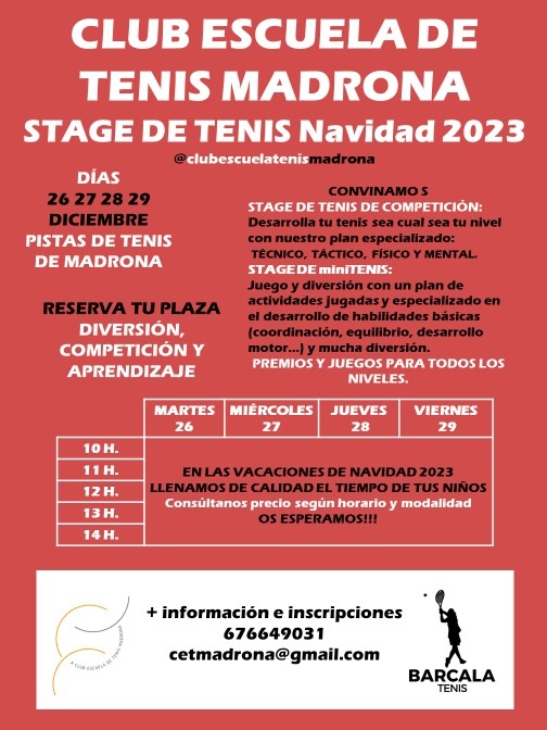 Club Escuela de Tenis Madrona: Stage de Tenis Navidad 2023