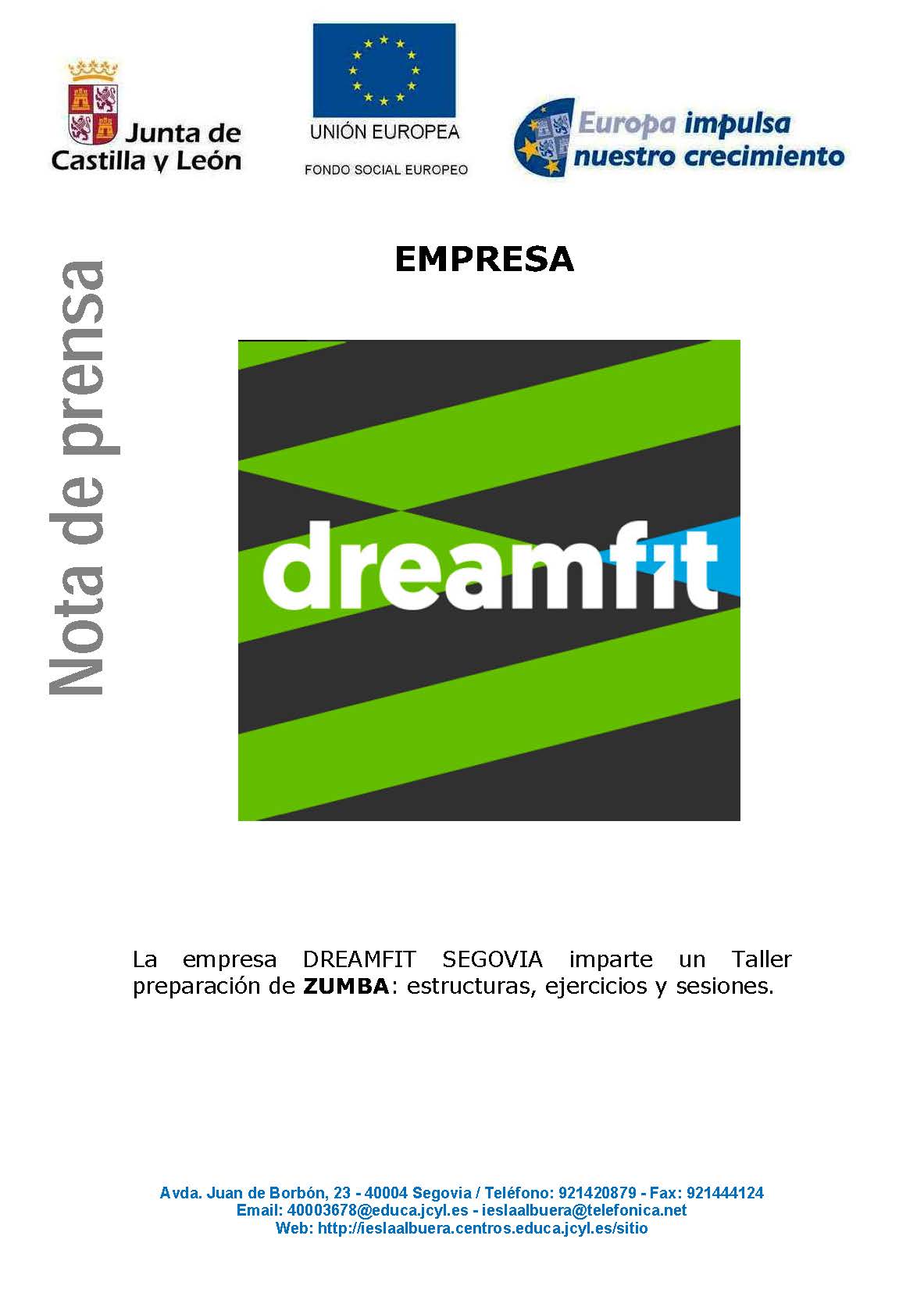 Aula Empresa – TAFAD I.ES. La Albuera V: Dreamfit Segovia