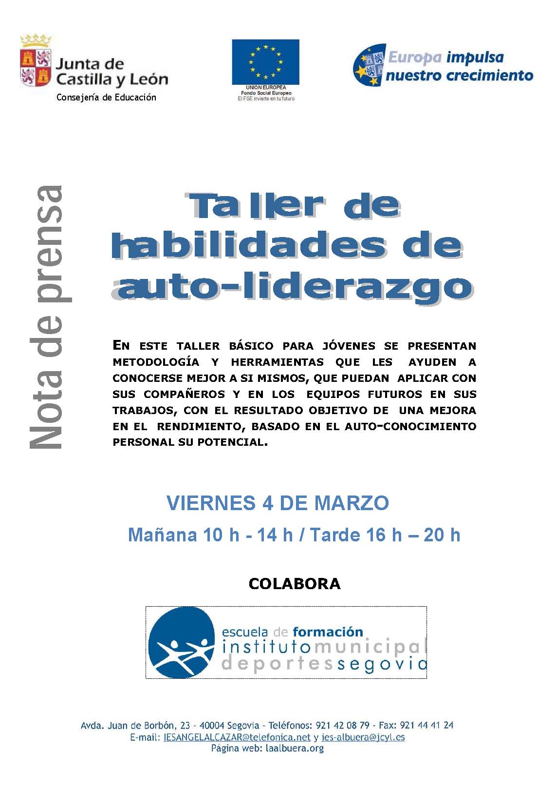 TAFAD convoca un Taller de Habilidades de Auto-Liderazgo