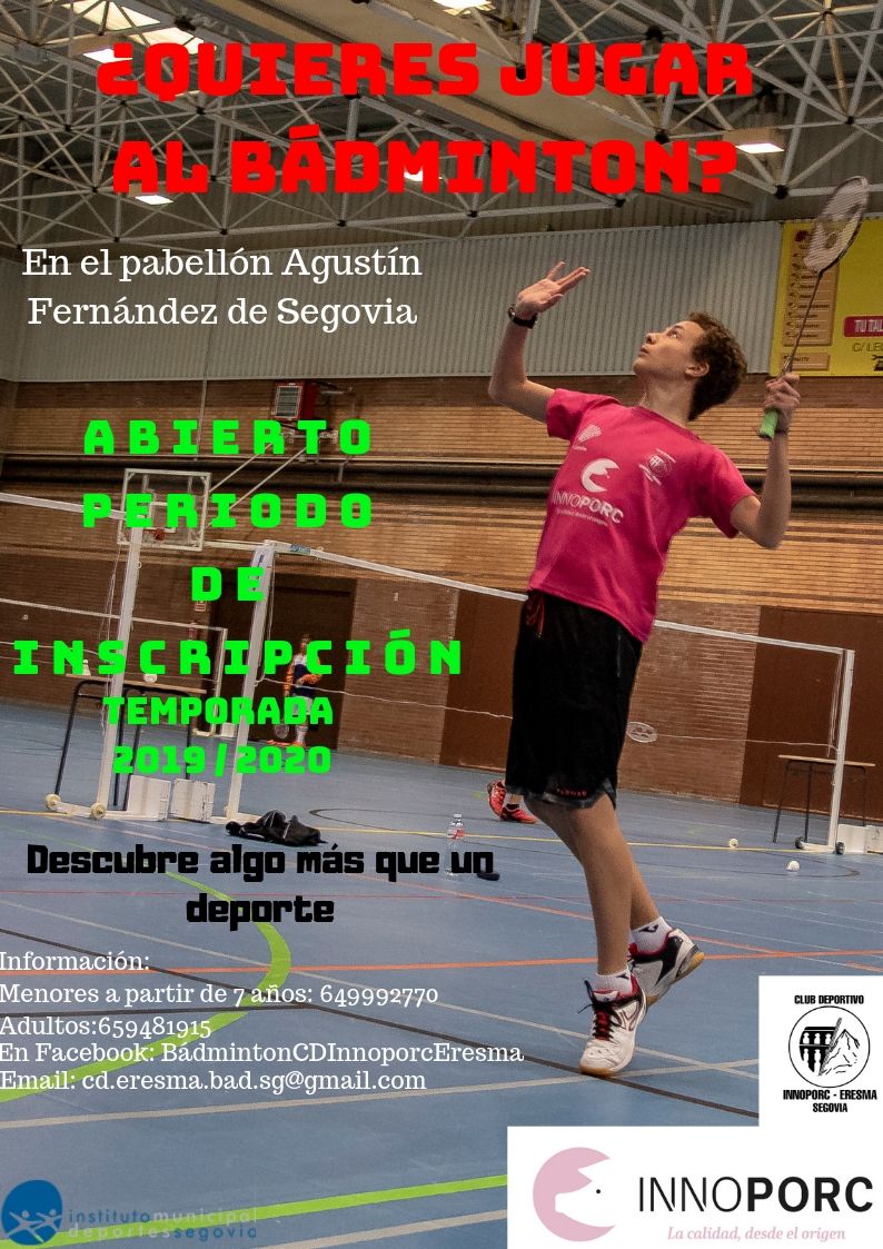 CD Bádminton Innoporc Eresma: abierto el plazo de inscripción para la temporada 2019/20
