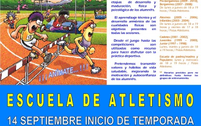 El Club Deportivo Sporting Segovia abre el plazo de Inscripción en la  Escuela de Atletismo 2015-16