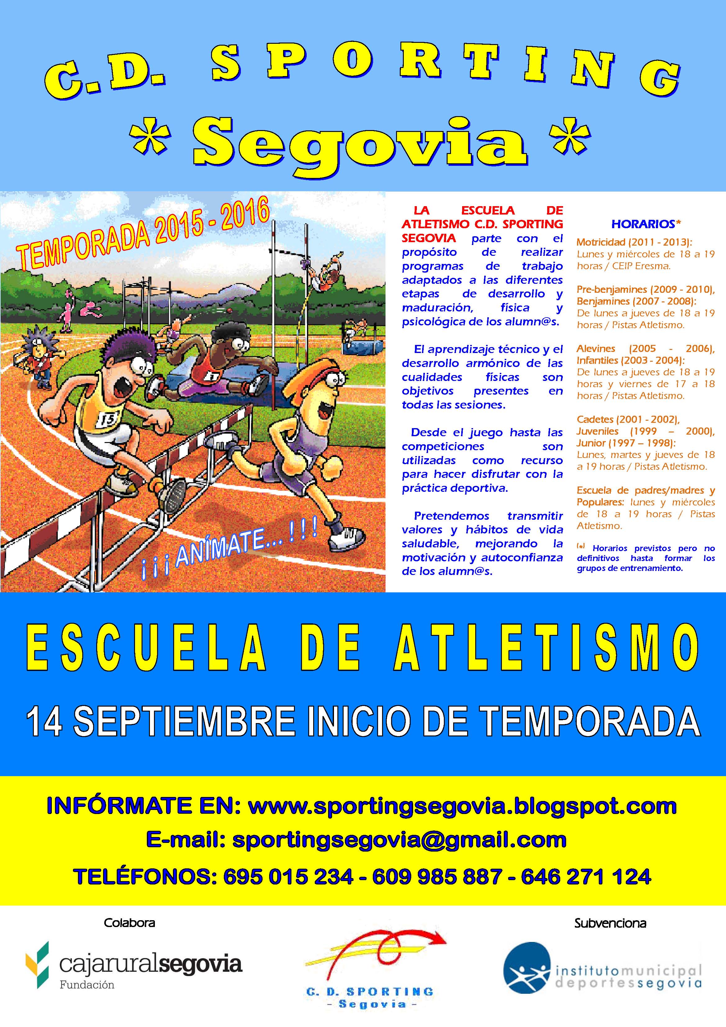 El Club Deportivo Sporting Segovia abre el plazo de Inscripción en la  Escuela de Atletismo 2015-16